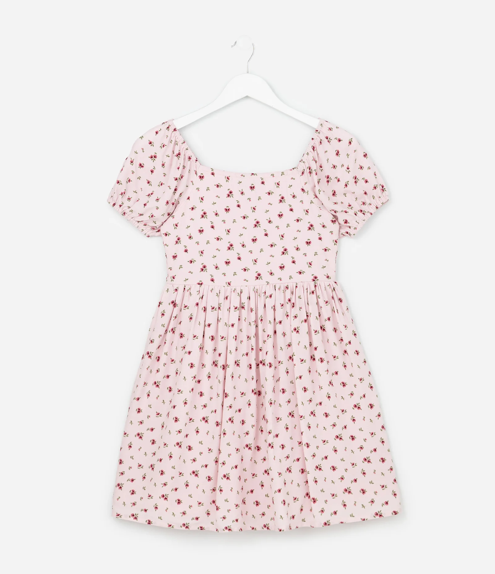 Vestido Infantil Floral com Lastex e Manga Bufante – Tam 5 a 14 Anos Rosa Claro 2