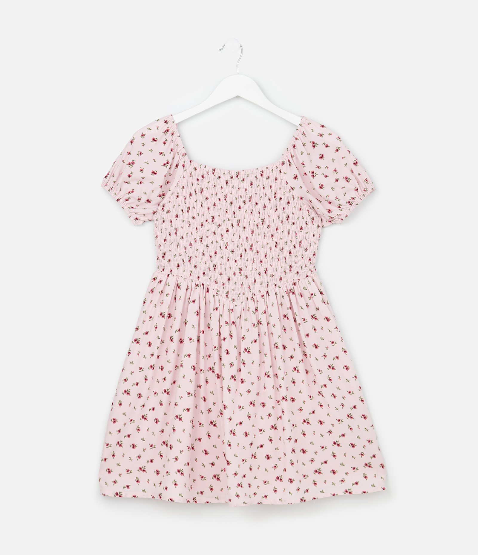Vestido Infantil Floral com Lastex e Manga Bufante – Tam 5 a 14 Anos Rosa Claro 3