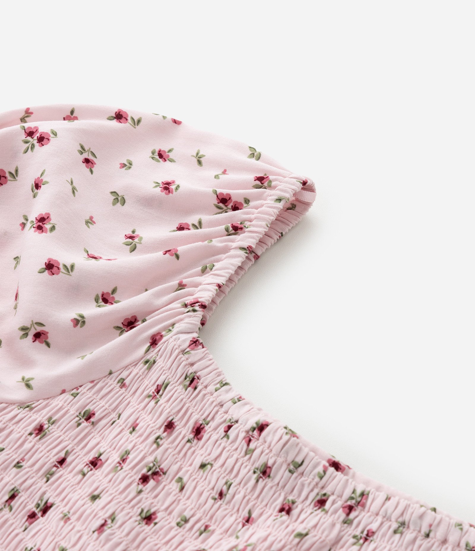 Vestido Infantil Floral com Lastex e Manga Bufante – Tam 5 a 14 Anos Rosa Claro 6