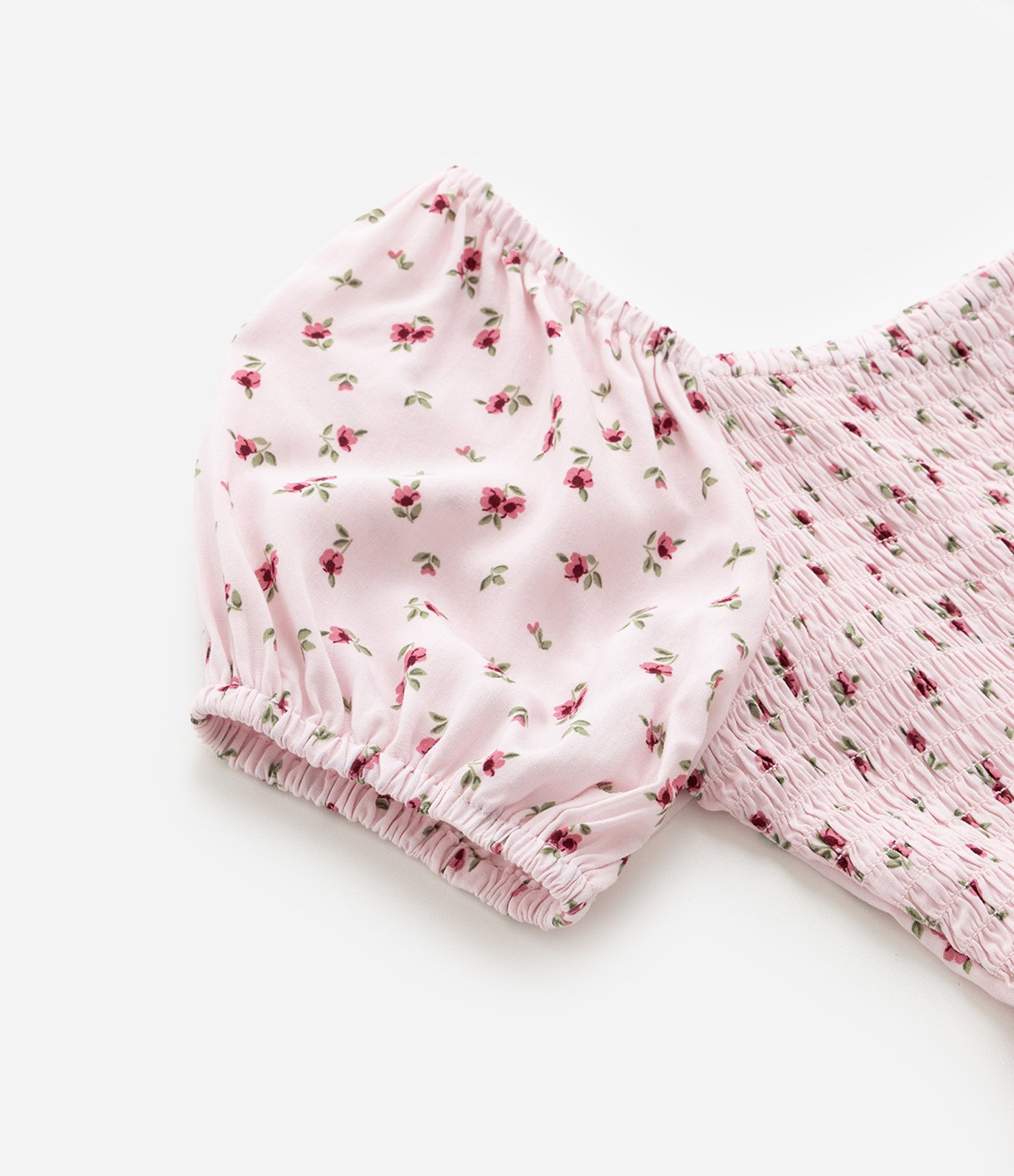 Vestido Infantil Floral com Lastex e Manga Bufante – Tam 5 a 14 Anos Rosa Claro 7