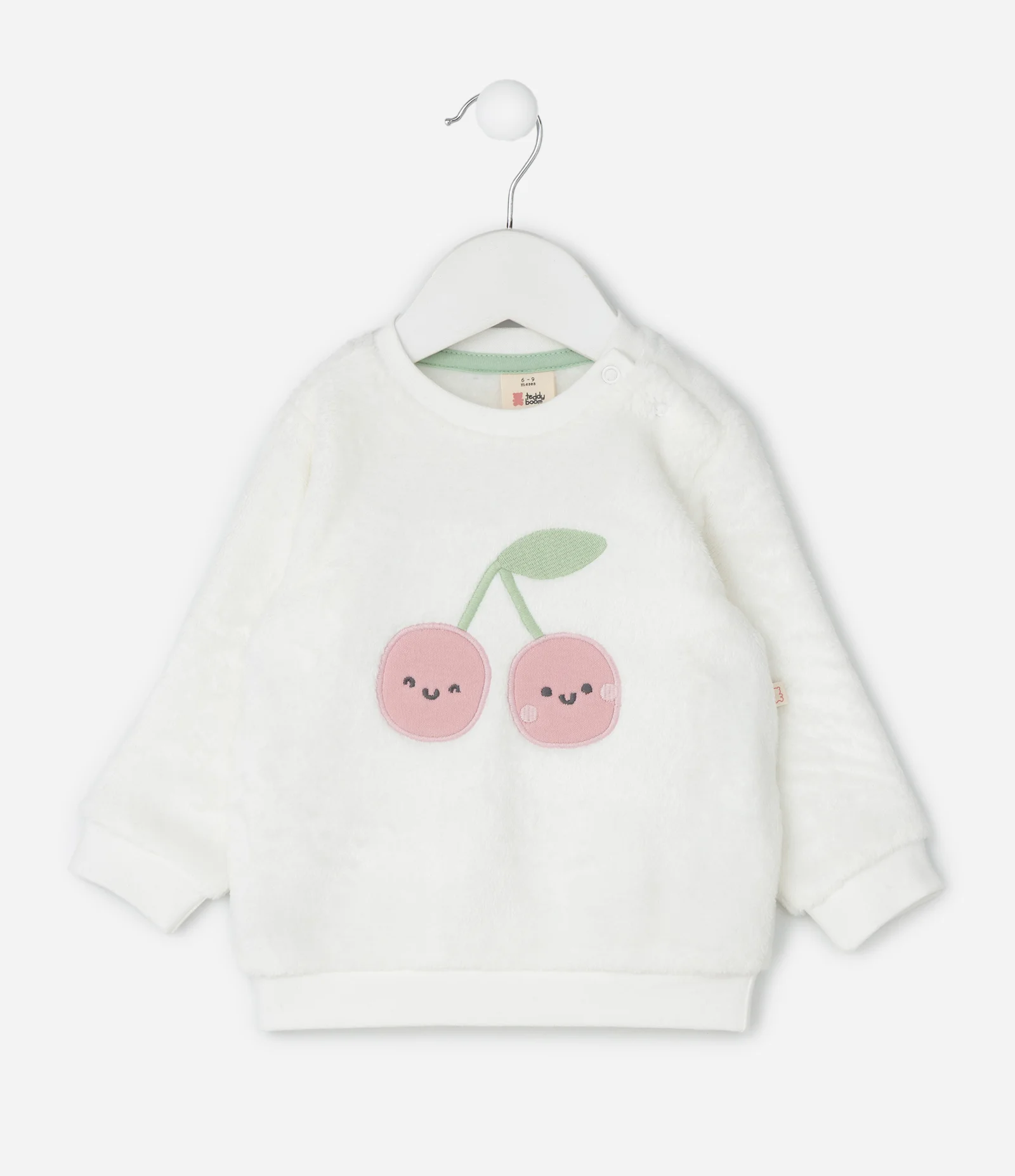 Conjunto Infantil com Bordado de Cerejas e Calça Canelada – Tam 0 a 18 Meses Verde/Branco 2