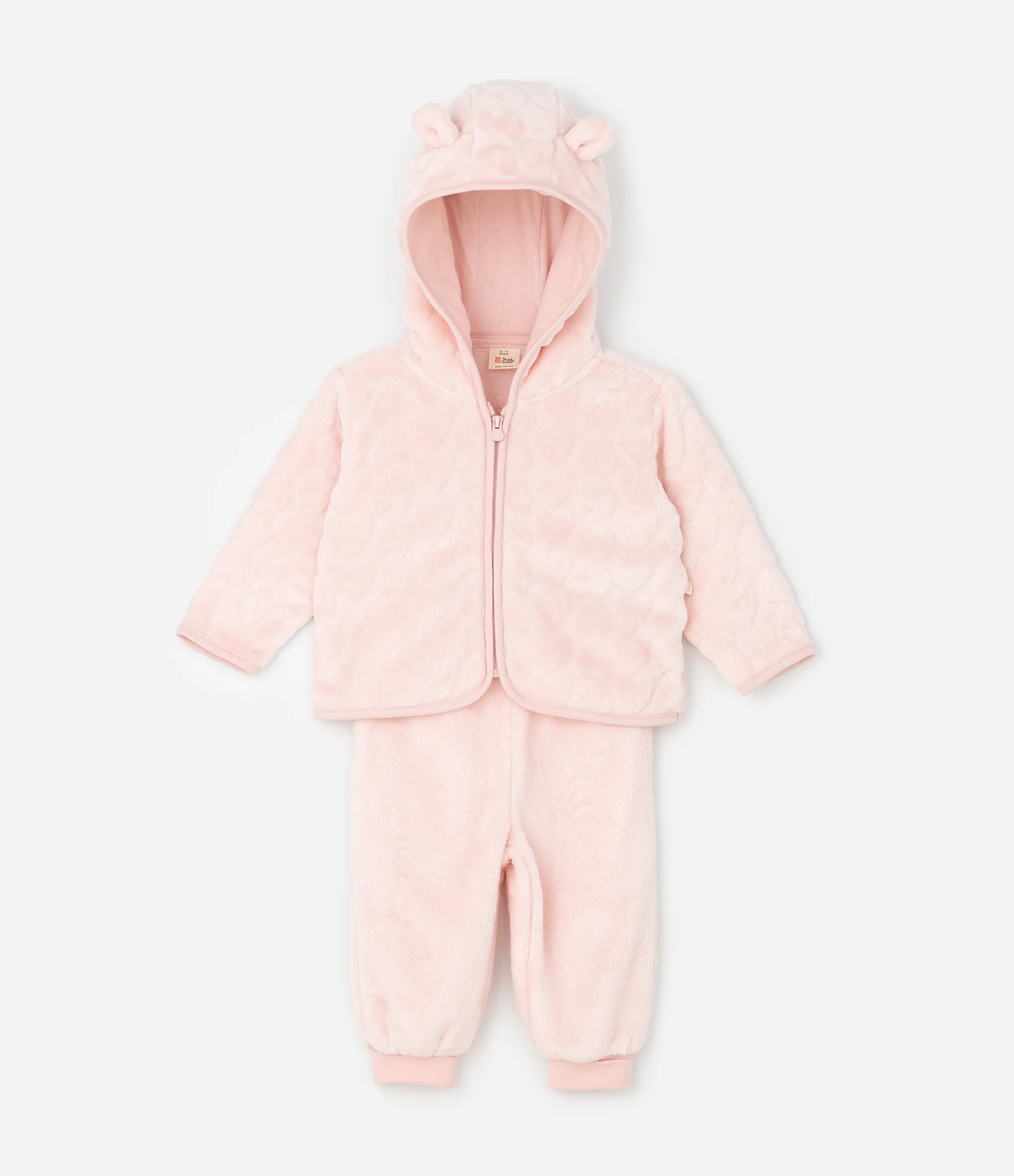 Conjunto Infantil em Fleece Texturizado com Jaqueta e Calça – Tam 0 a 18 Meses Rosa Claro 1