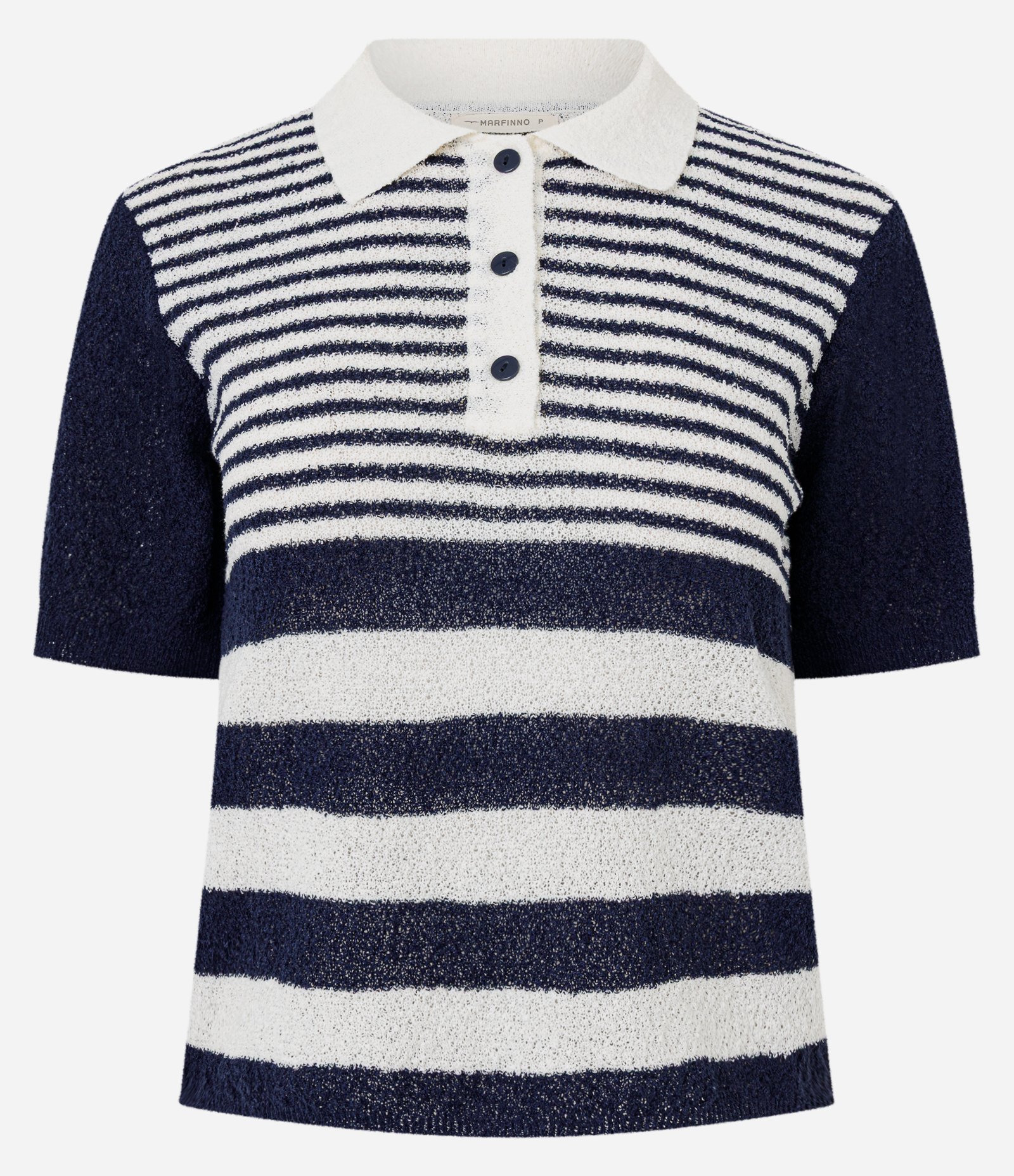 Blusa em Tricô com Manga Curta e Estampa Listrada Azul/Branco 5