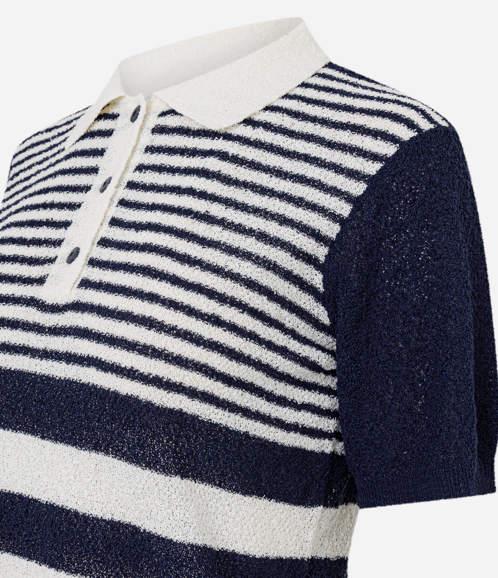 Blusa em Tricô com Manga Curta e Estampa Listrada Azul/Branco 6