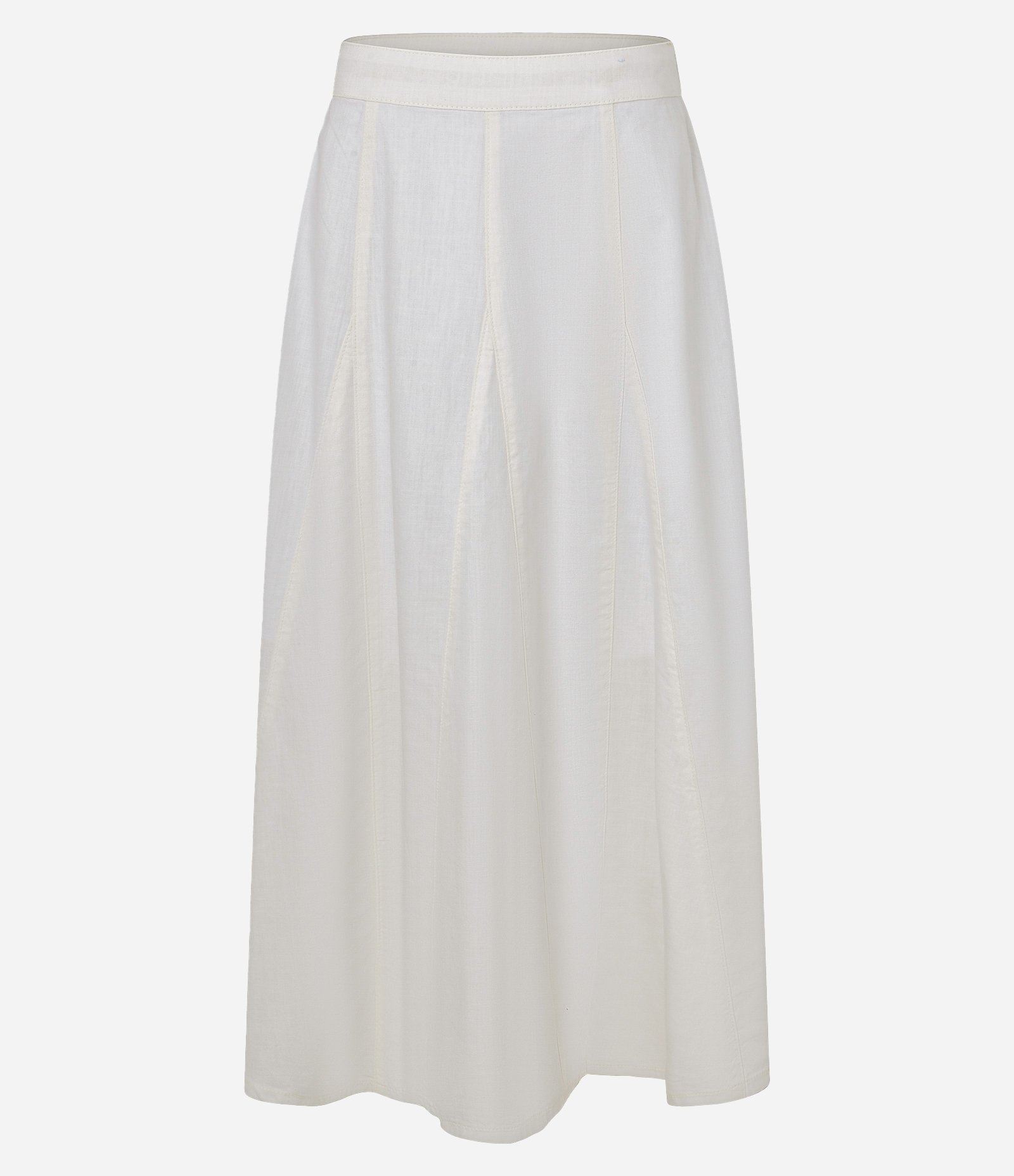 Saia Evasê Midi em Sarja com Recortes e Nesgas Off White 6