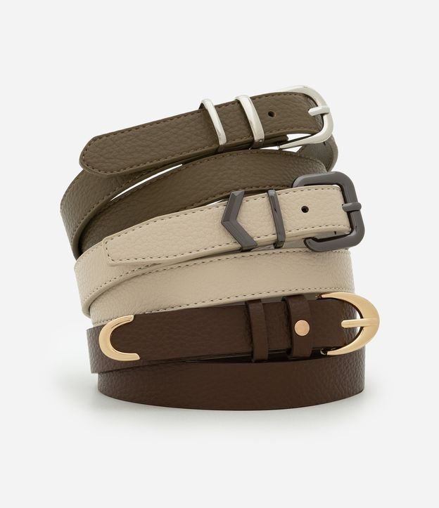 Kit 03 Cintos Médios em Floater com Fivelas e Metais em Light Gold