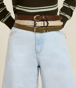 Kit 03 Cintos Médios em Floater com Fivelas e Metais em Light Gold