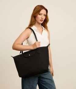 Bolsa Grande com Zíper Lapela e Alça Dupla