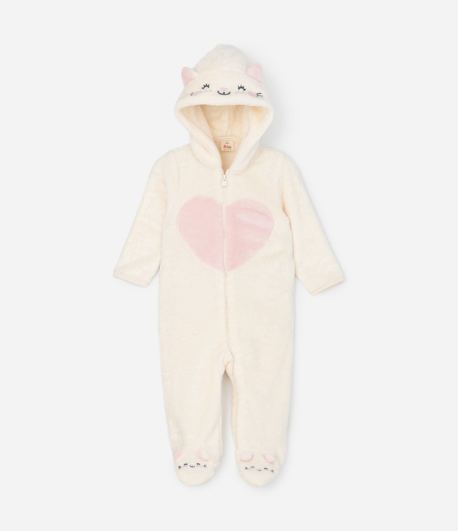 Macacão Infantil com Capuz Bordado de Gatinha – Tam 0 a 18 Meses Off White 2