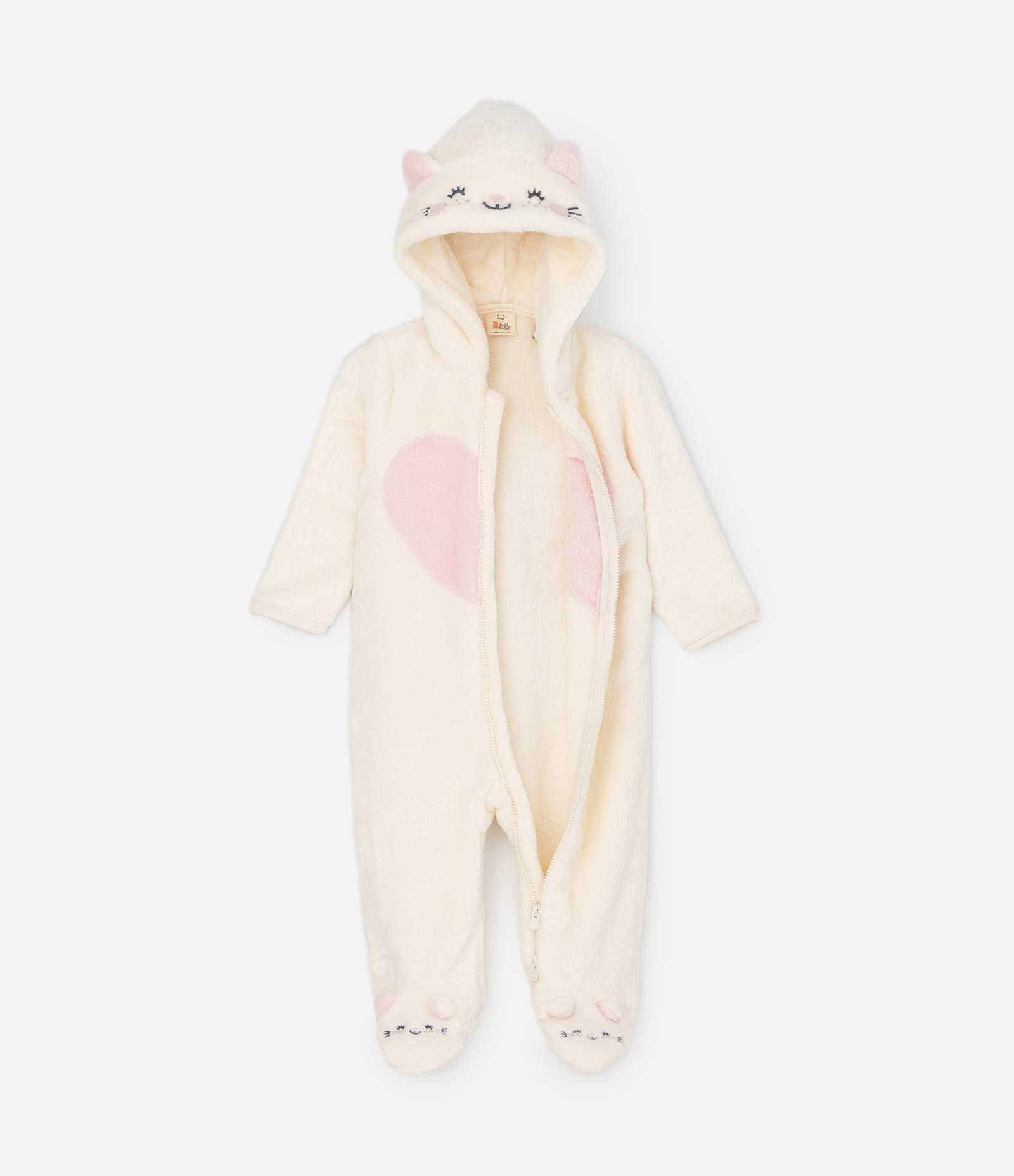 Macacão Infantil com Capuz Bordado de Gatinha – Tam 0 a 18 Meses Off White 3