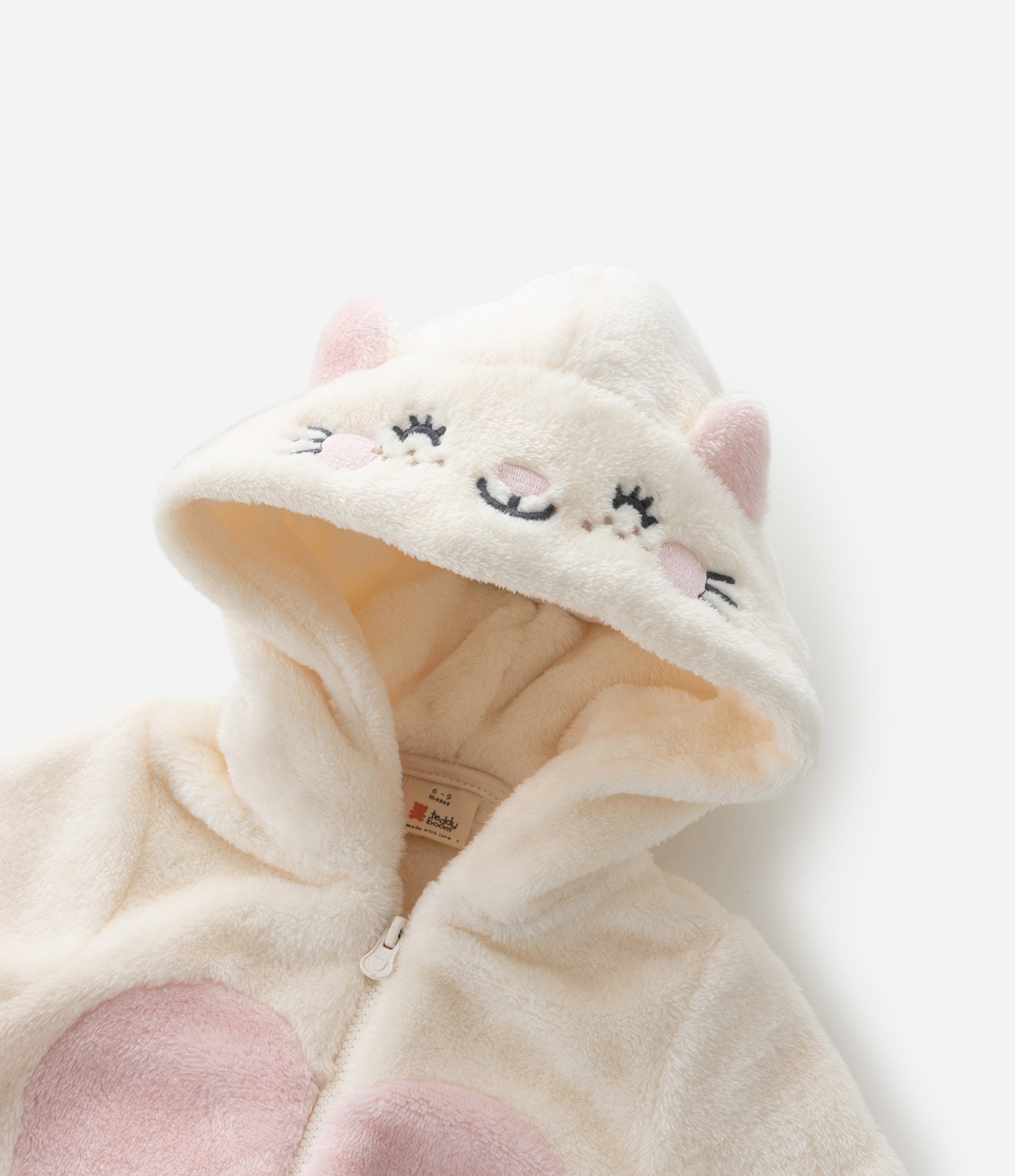 Macacão Infantil com Capuz Bordado de Gatinha – Tam 0 a 18 Meses Off White 8