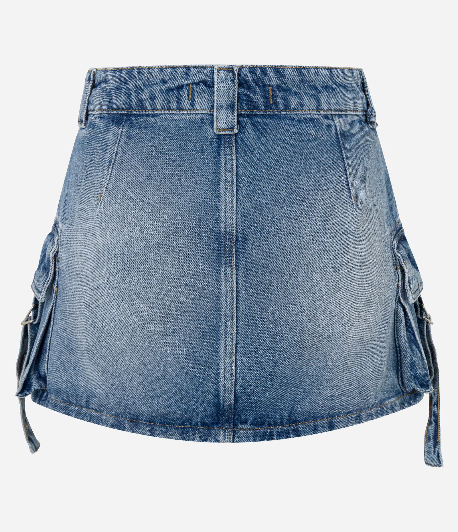 Saia Reta Curta em Jeans com Fivela no Bolso Cargo Médio 2