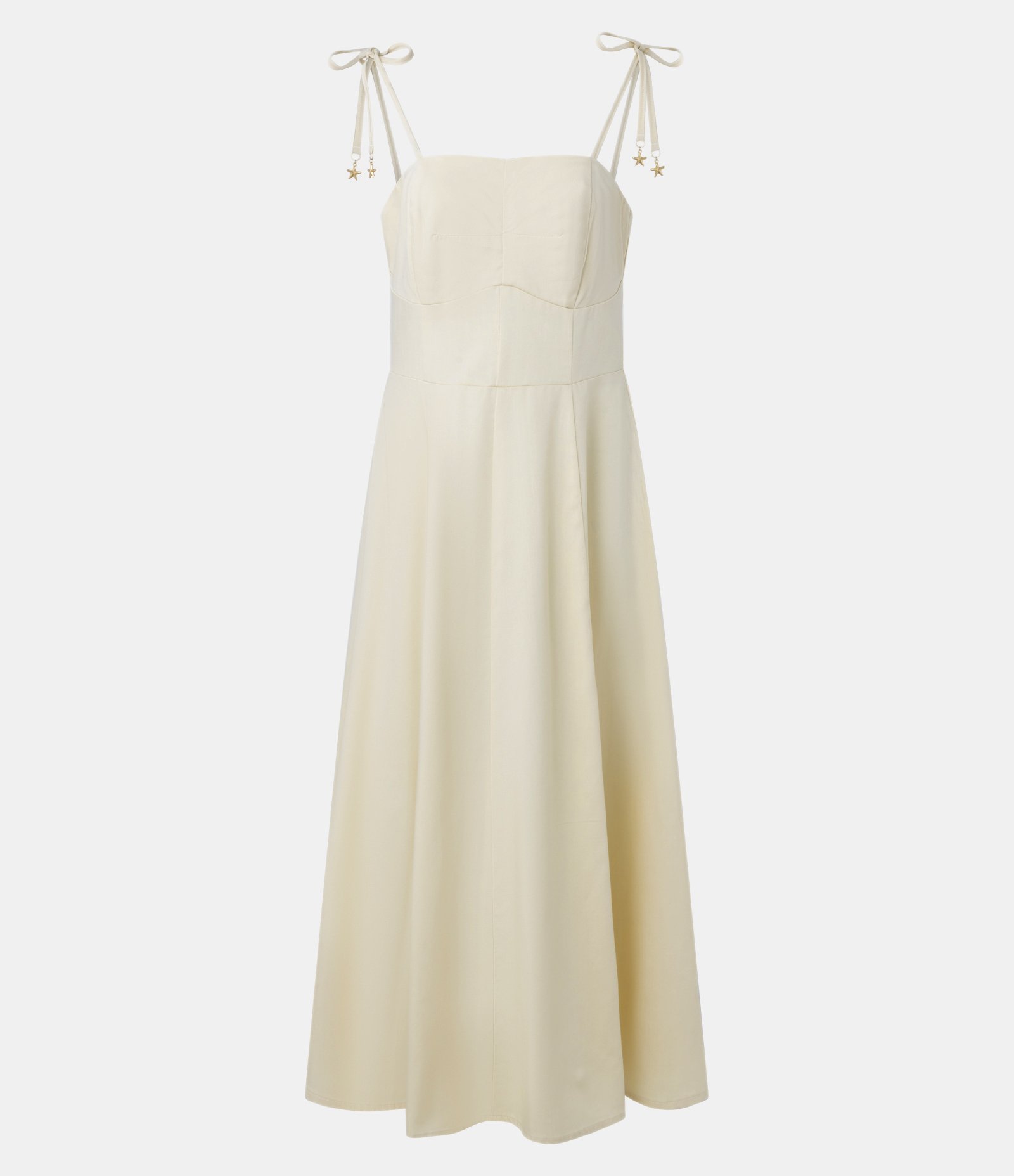 Vestido Midi em Sarja com Alça Fina e Busto Recortado Amarelo Claro 5