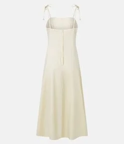 Vestido Midi em Sarja com Alça Fina e Busto Recortado