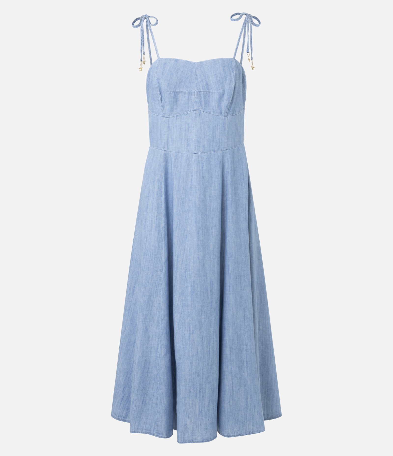 Vestido Midi em Jeans com Amarração na Alça Claro 5
