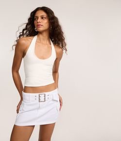 Minissaia Cintura Baixa em Sarja com Cinto Afivelado