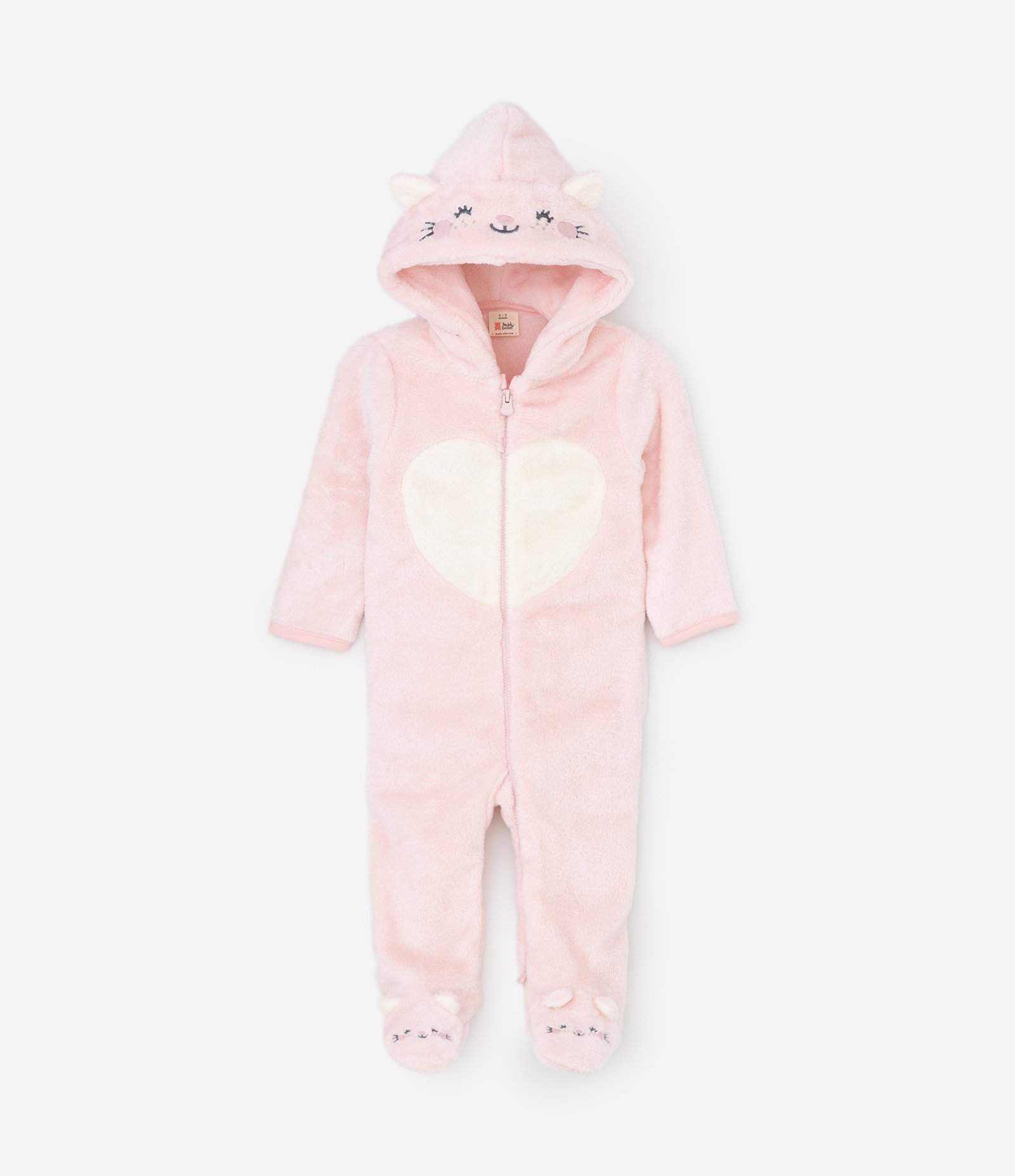 Macacão Infantil com Capuz Bordado de Gatinha – Tam 0 a 18 Meses Rosa Claro 2