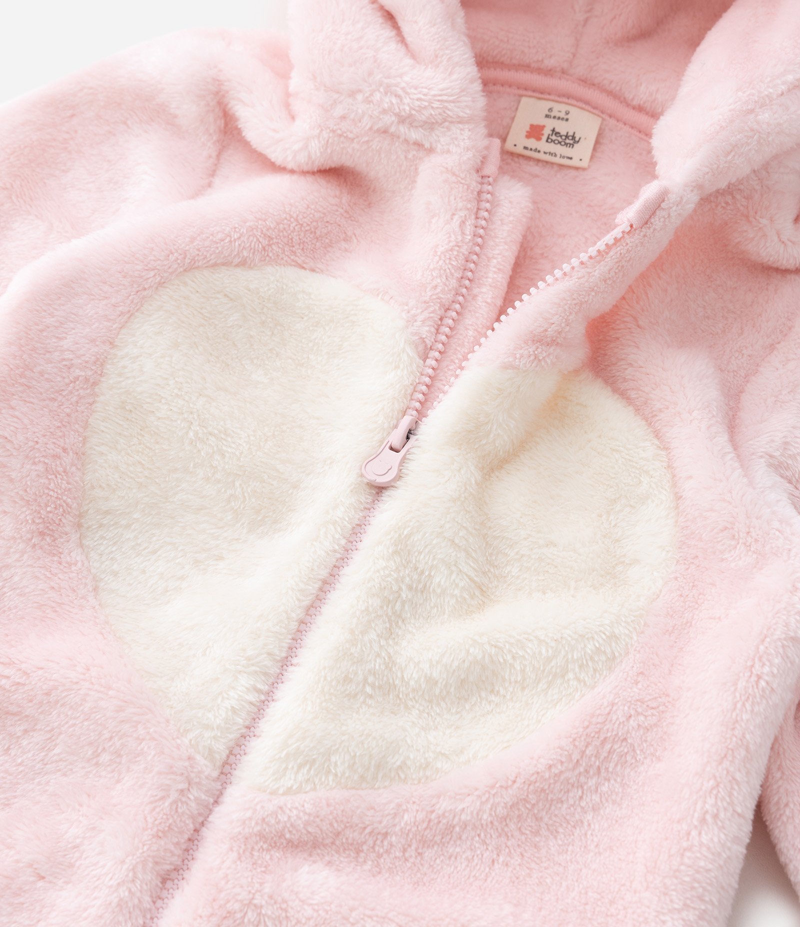 Macacão Infantil com Capuz Bordado de Gatinha – Tam 0 a 18 Meses Rosa Claro 7