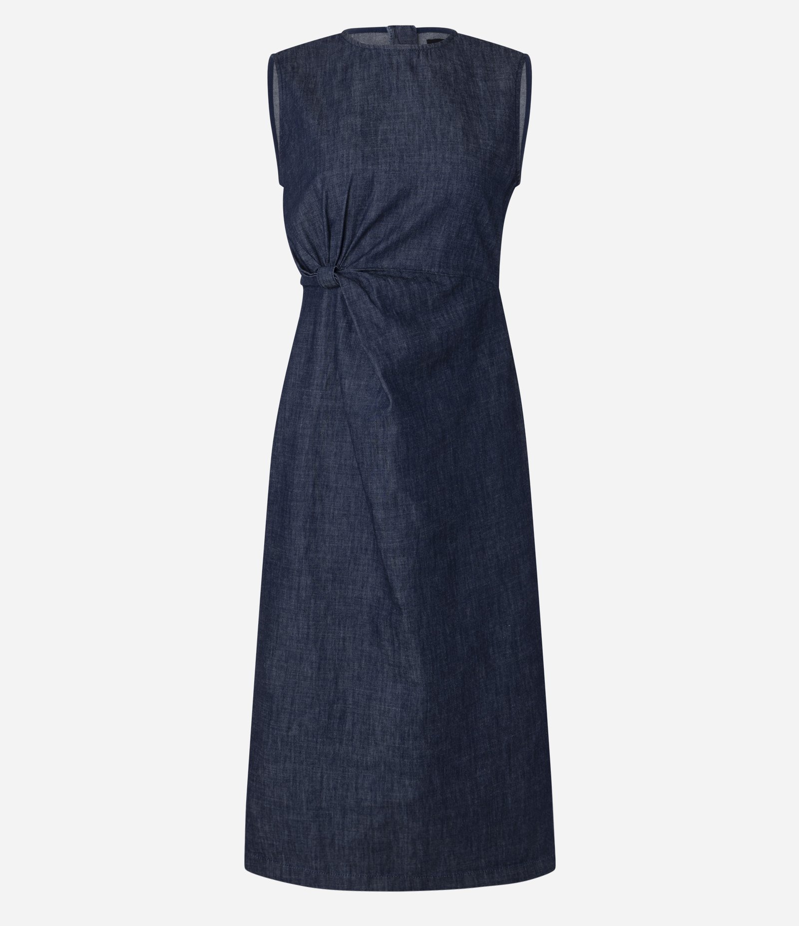 Vestido Long Midi em Jeans Sem Manga com Drapeado Azul 5