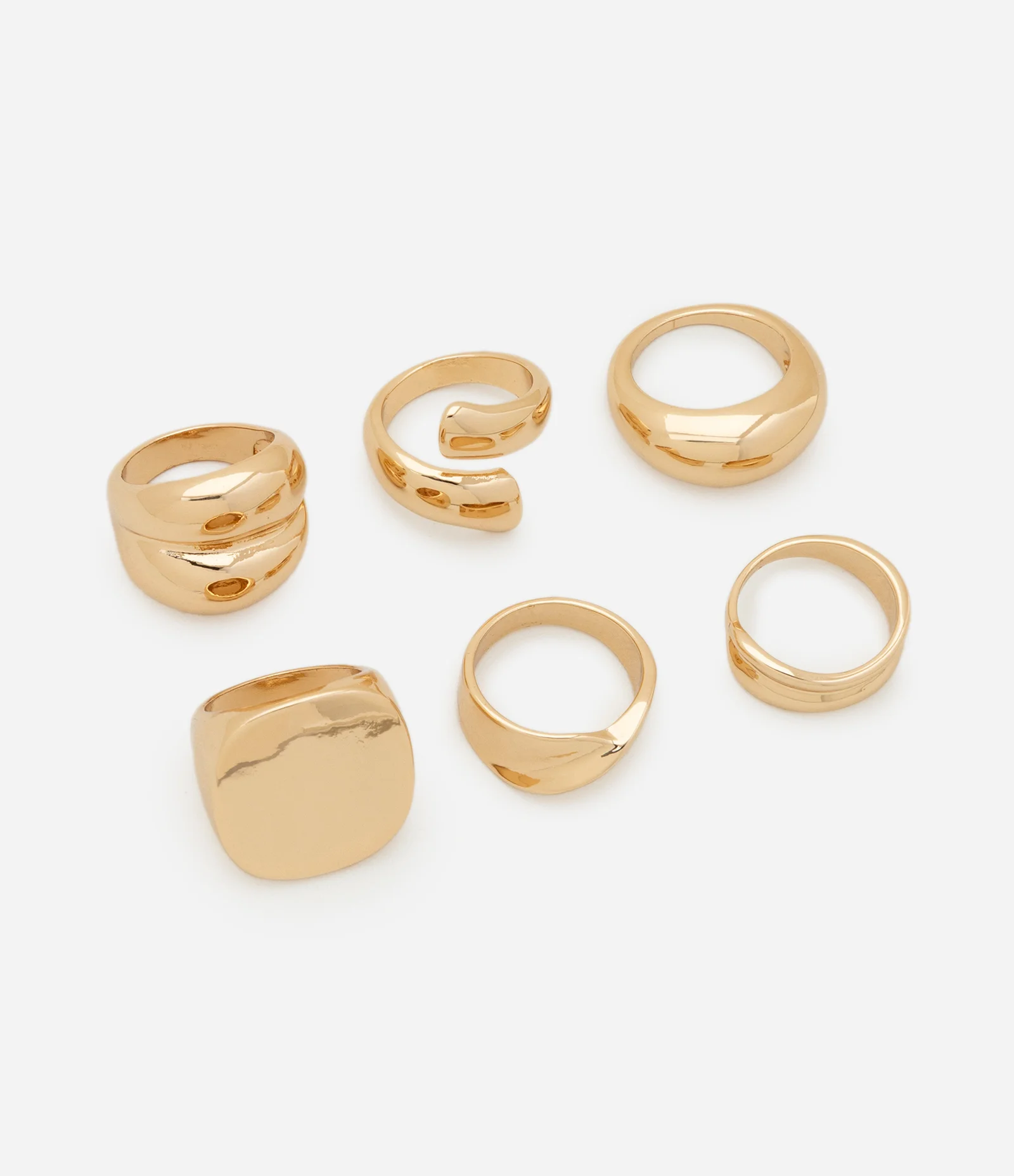 Kit 06 Anéis Bolds com Formas Diferentes Dourado 1