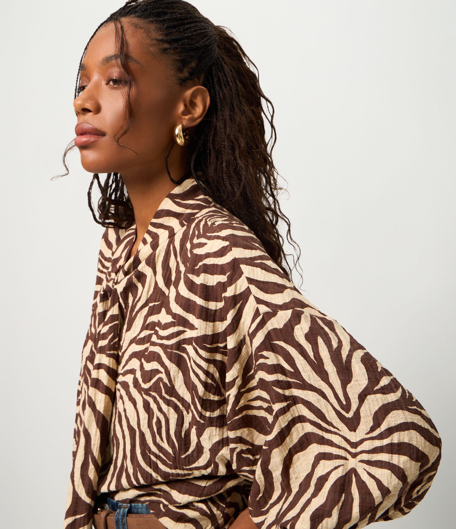 Blusa em Viscose com Gola Laço e Estampa Animal Print Marrom 3