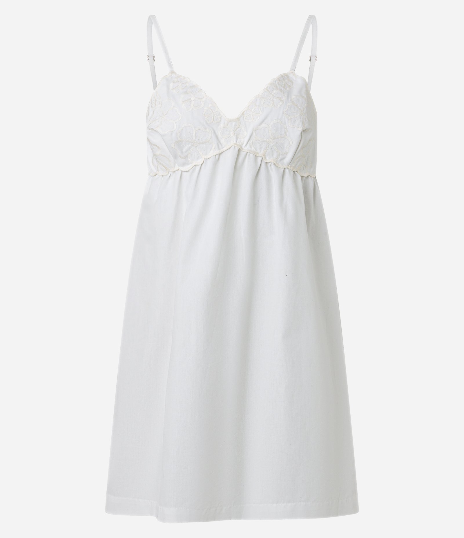Vestido Curto em Tricoline com Busto Bordado de Flores Branco 6