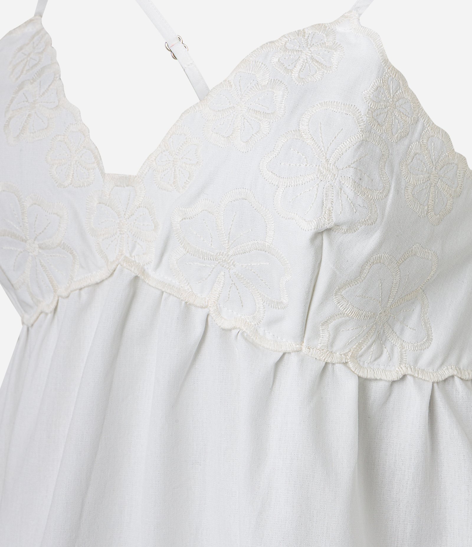 Vestido Curto em Tricoline com Busto Bordado de Flores Branco 7