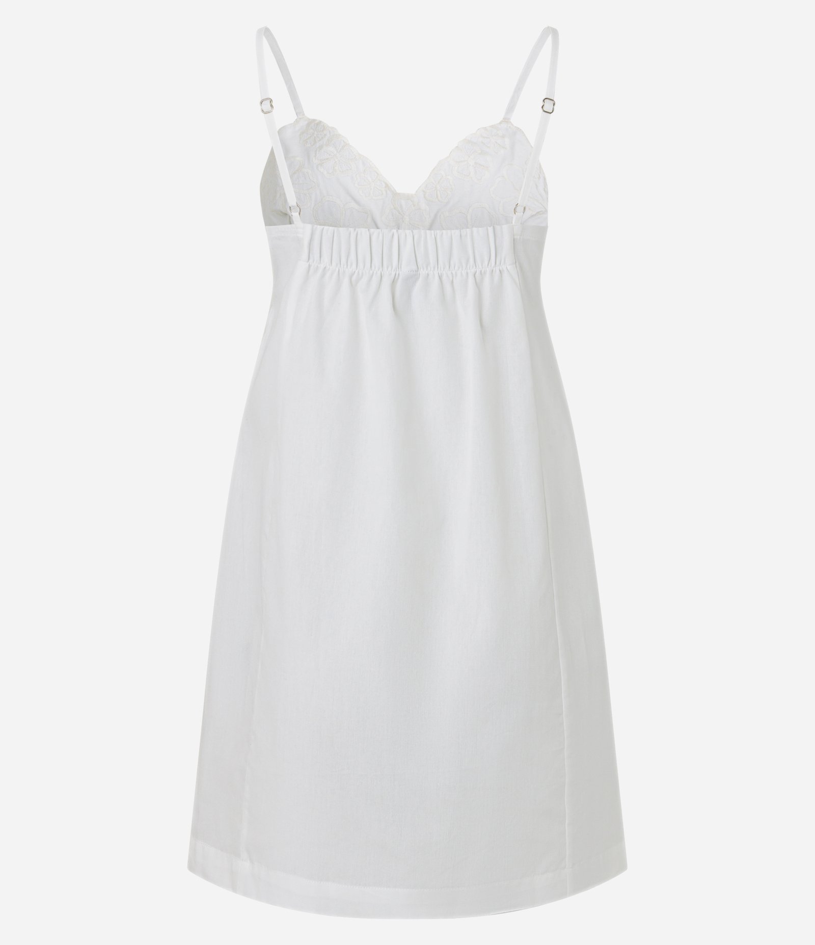 Vestido Curto em Tricoline com Busto Bordado de Flores Branco 8