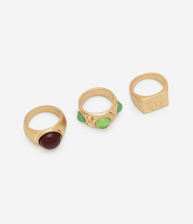 Kit 03 Anéis Grossos Diversos com Detalhes e Olho Grego