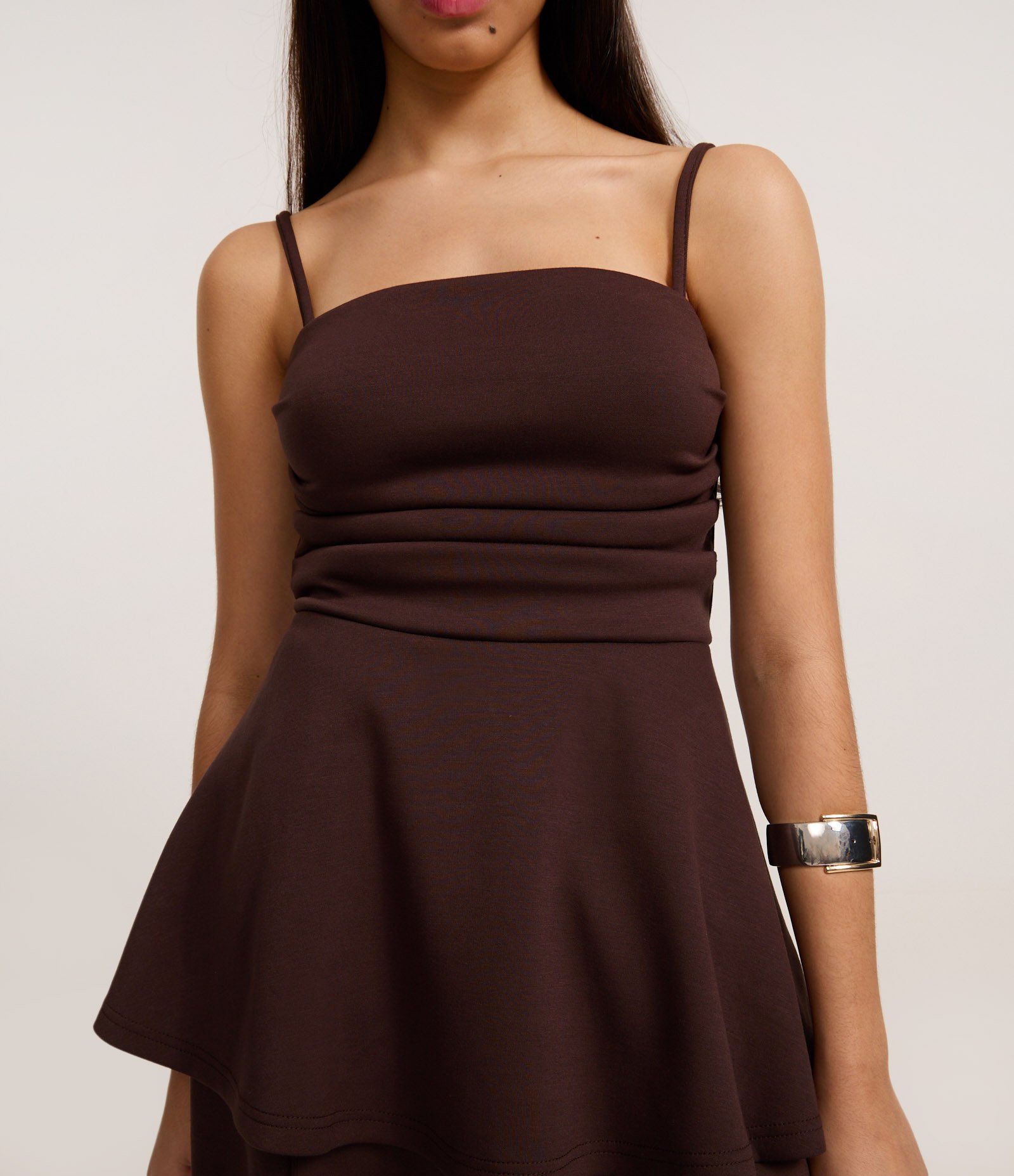 Blusa Peplum em Modal Com Alças Finas Marrom Escuro 3