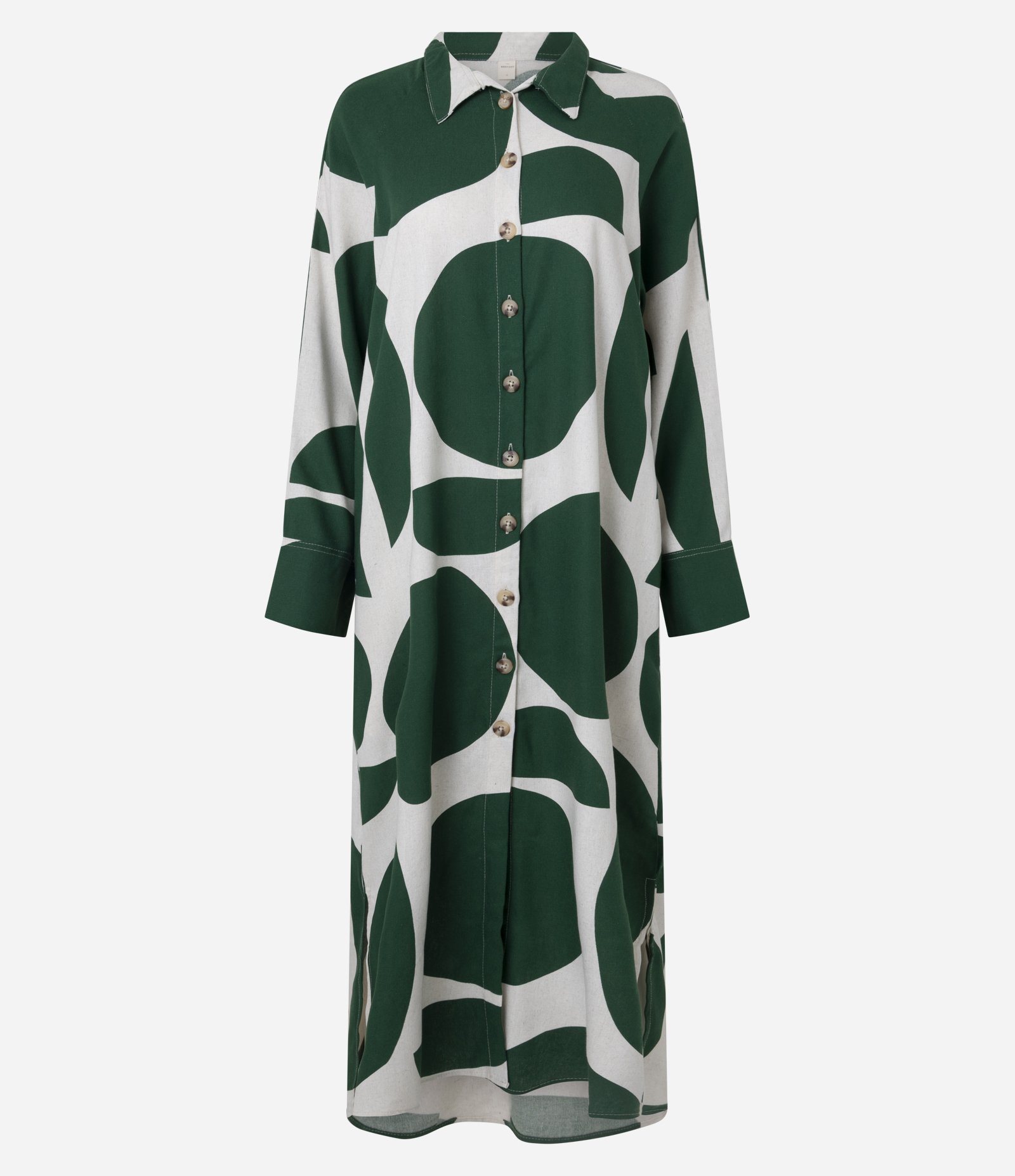 Vestido Chemise em Viscolinho com Estampa Abstrata Verde/Branco 1