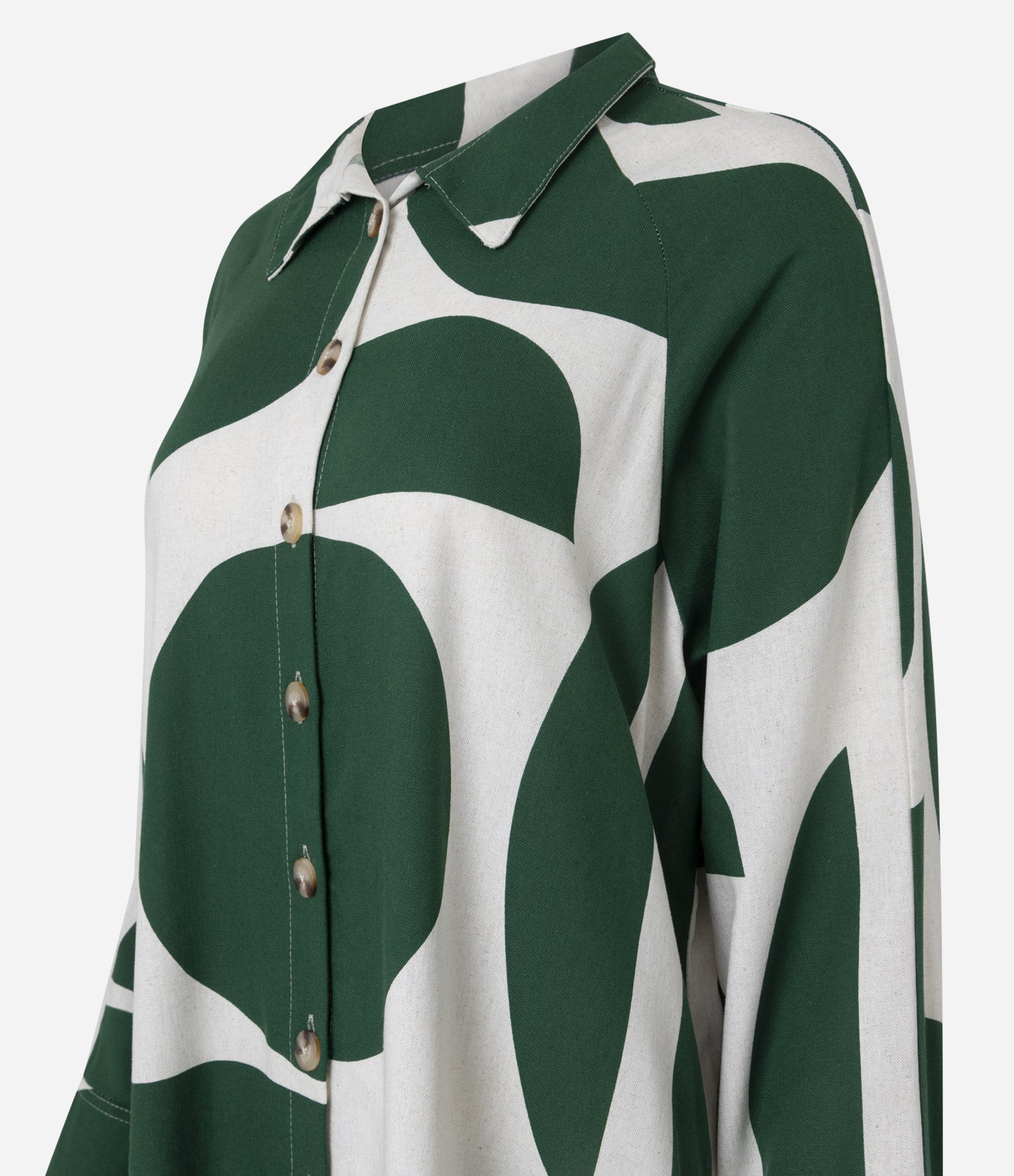 Vestido Chemise em Viscolinho com Estampa Abstrata Verde/Branco 2