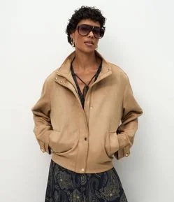 Jaqueta Bomber em Suede com Elástico na Barra