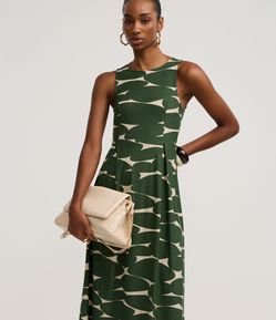 Vestido Midi em Piquet com Estampa Abstrata