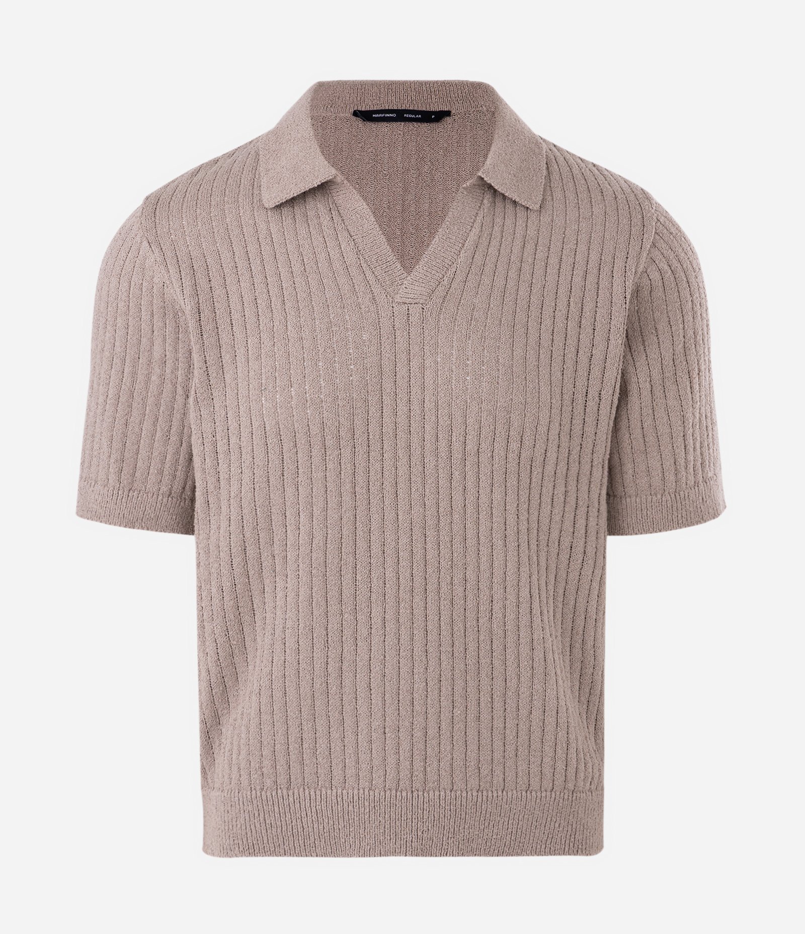 Camisa Polo Comfort em Tricô com Gola V e Texturizada Marrom 7