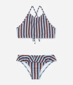 Biquini Infantil em Microfibra com Estampa de Listras - Tam 4 a 14 Anos