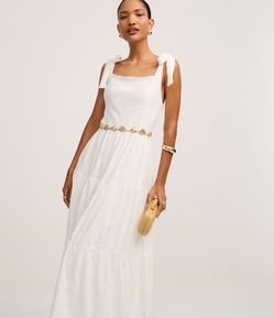 Vestido Midi em Laise com Amarração nos Ombros