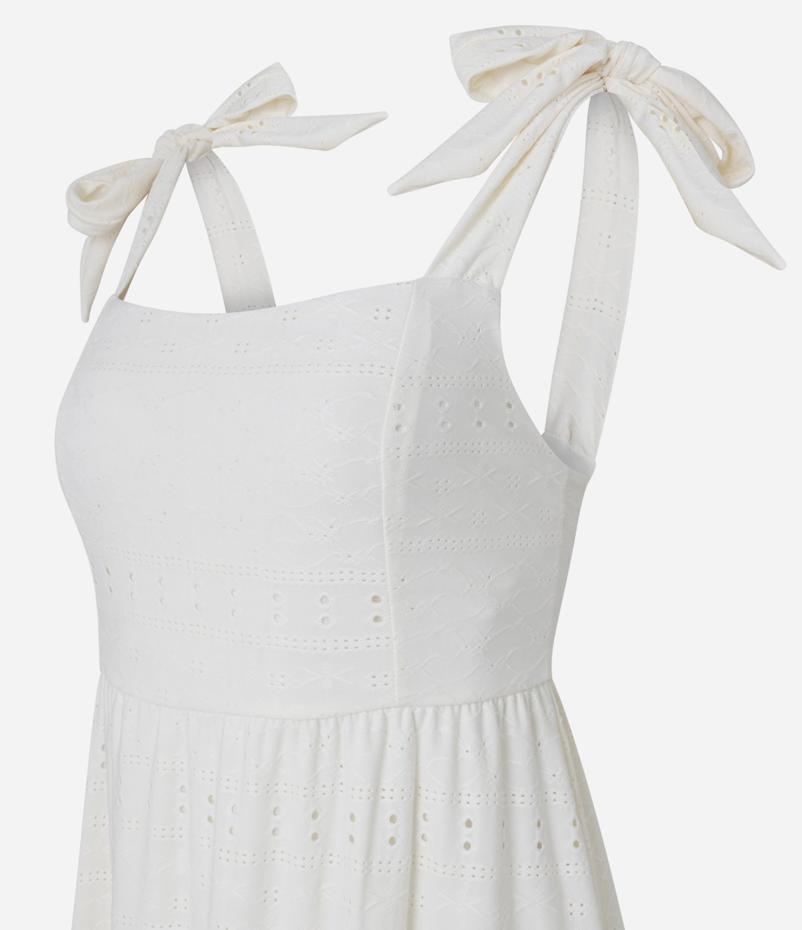 Vestido Midi em Laise com Amarração nos Ombros Off White 7