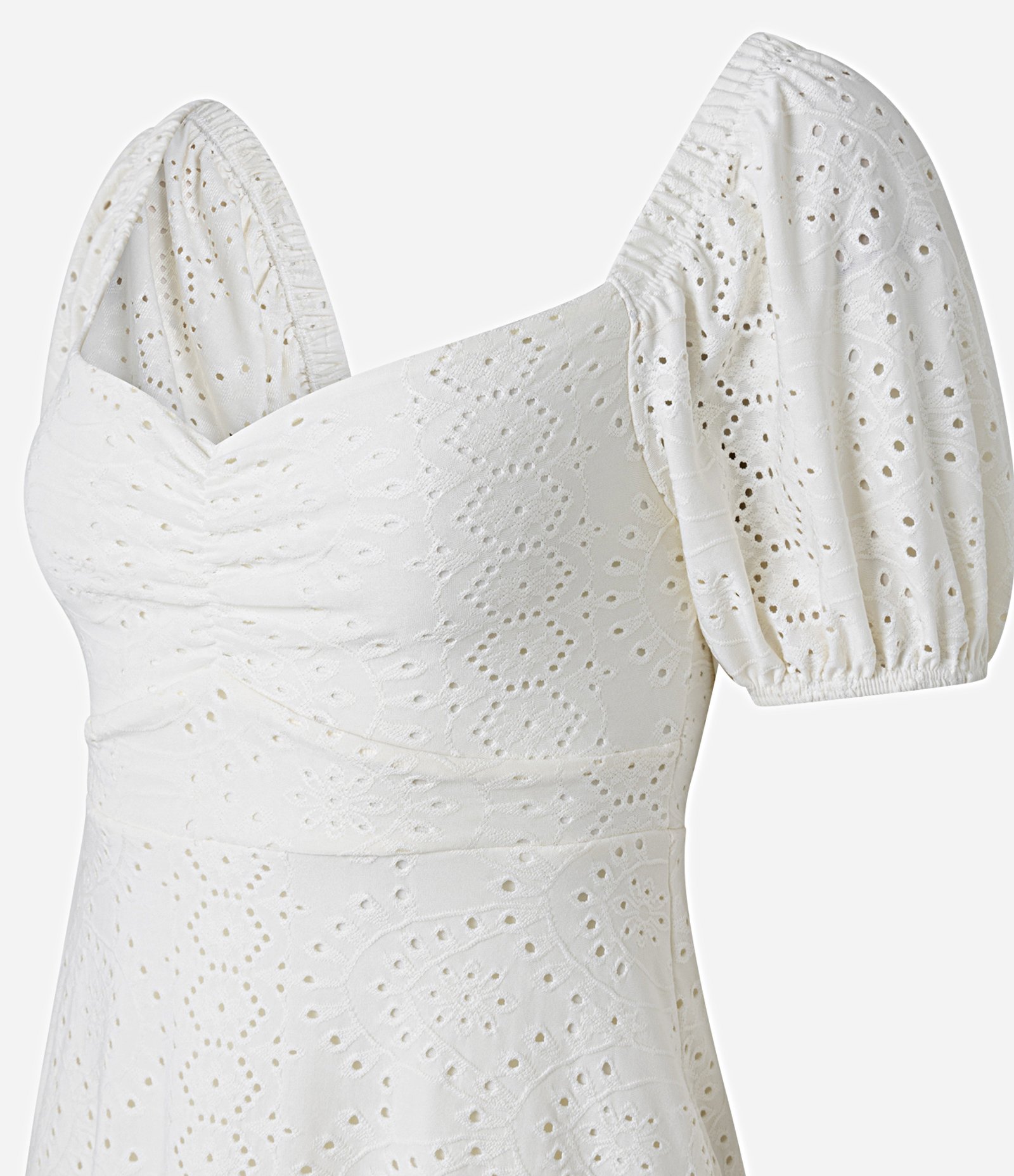 Vestido Curto em Laise com Manga Bufante e Bordado Vazado Off White 6