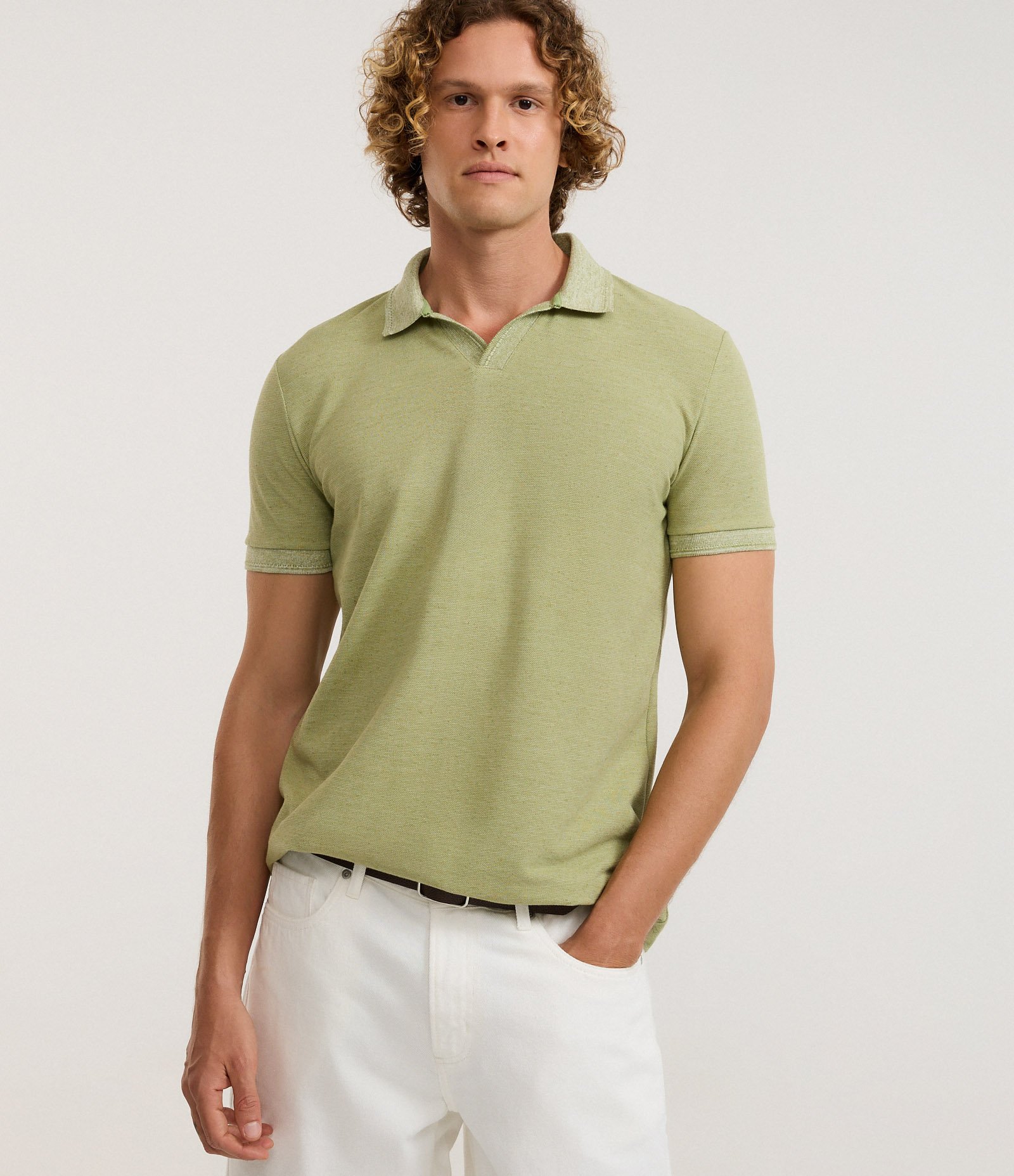 Camiseta Polo Comfort em Algodao Texturizado com Manga Curta Verde 1