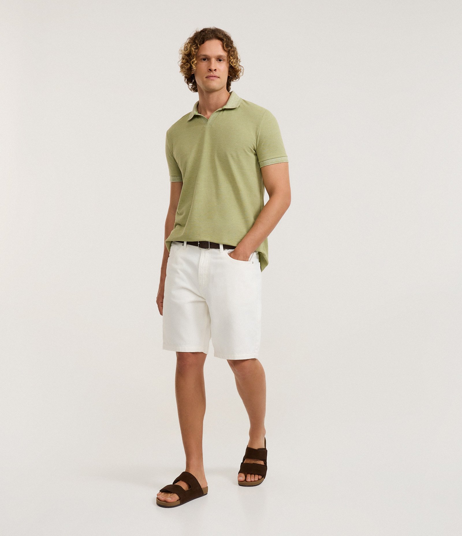 Camiseta Polo Comfort em Algodao Texturizado com Manga Curta Verde 2