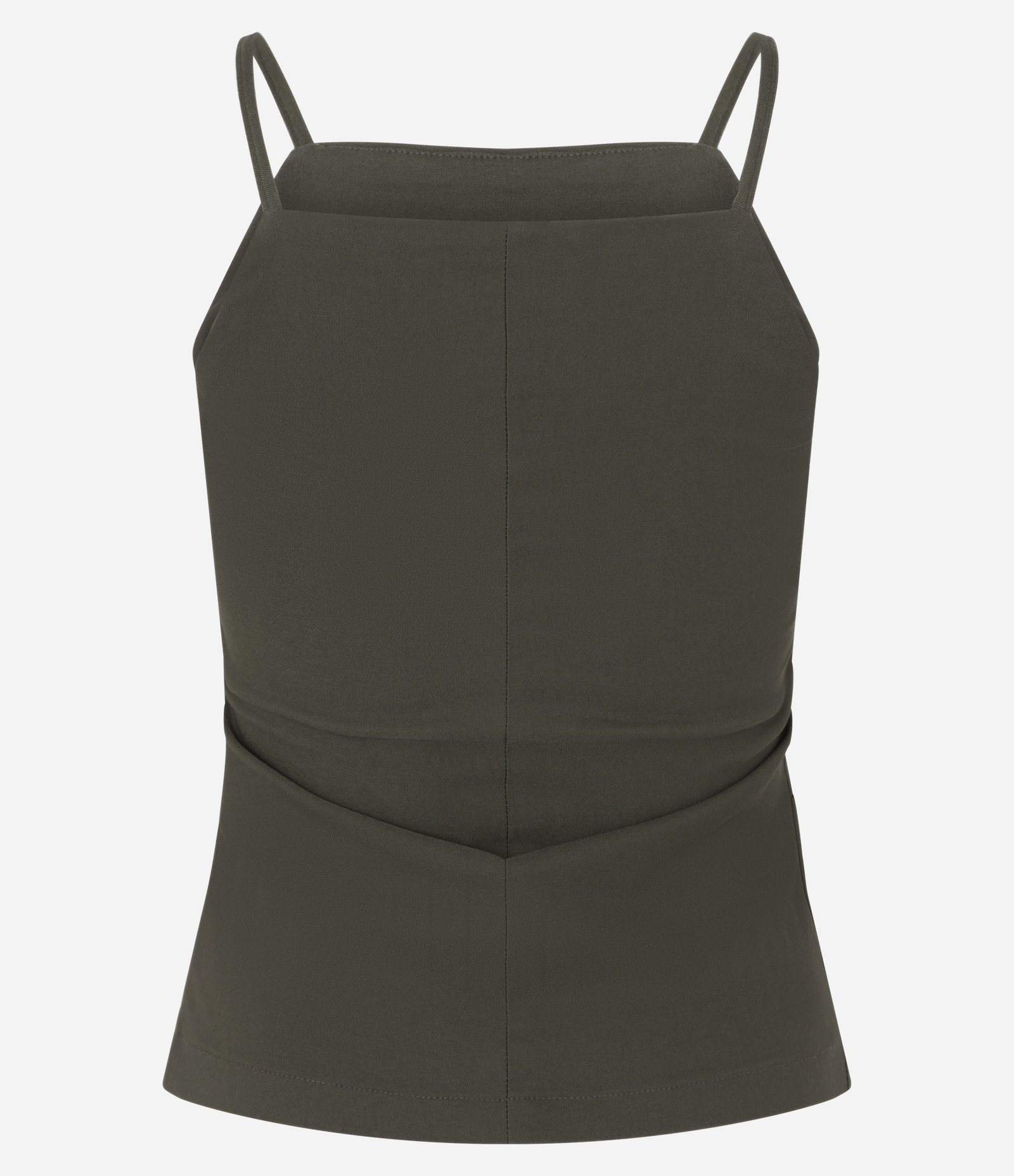 Blusa Ajustada em Viscose com Alça Fina e Decote Reto Verde Oliva 6