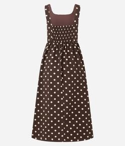 Vestido Evasê Midi em Tricoline com Estampa Poá