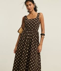 Vestido Evasê Midi em Tricoline com Estampa Poá