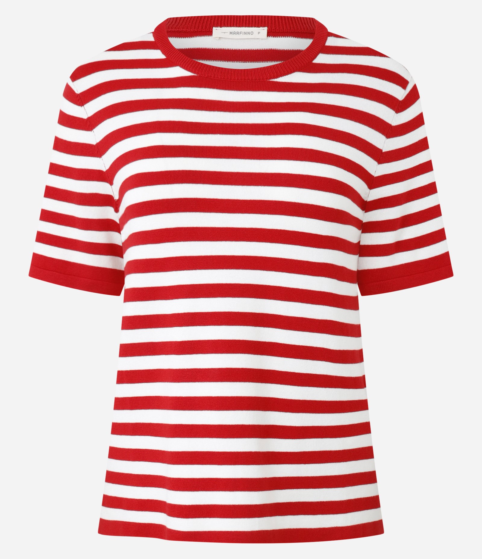 Blusa Manga Curta em Tricô com Estampa Listrada Vermelho 5