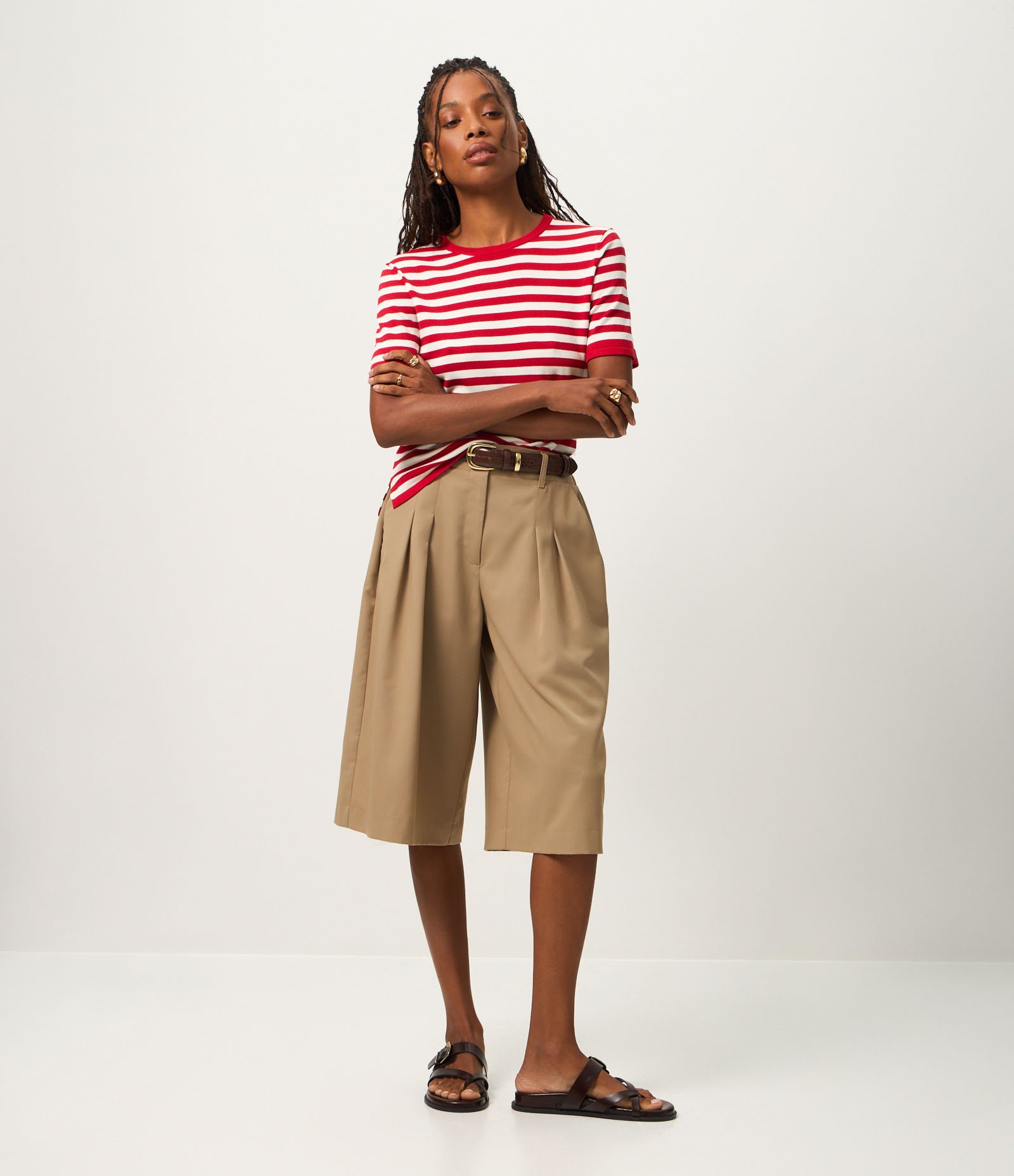 Blusa Manga Curta em Tricô com Estampa Listrada Vermelho 2