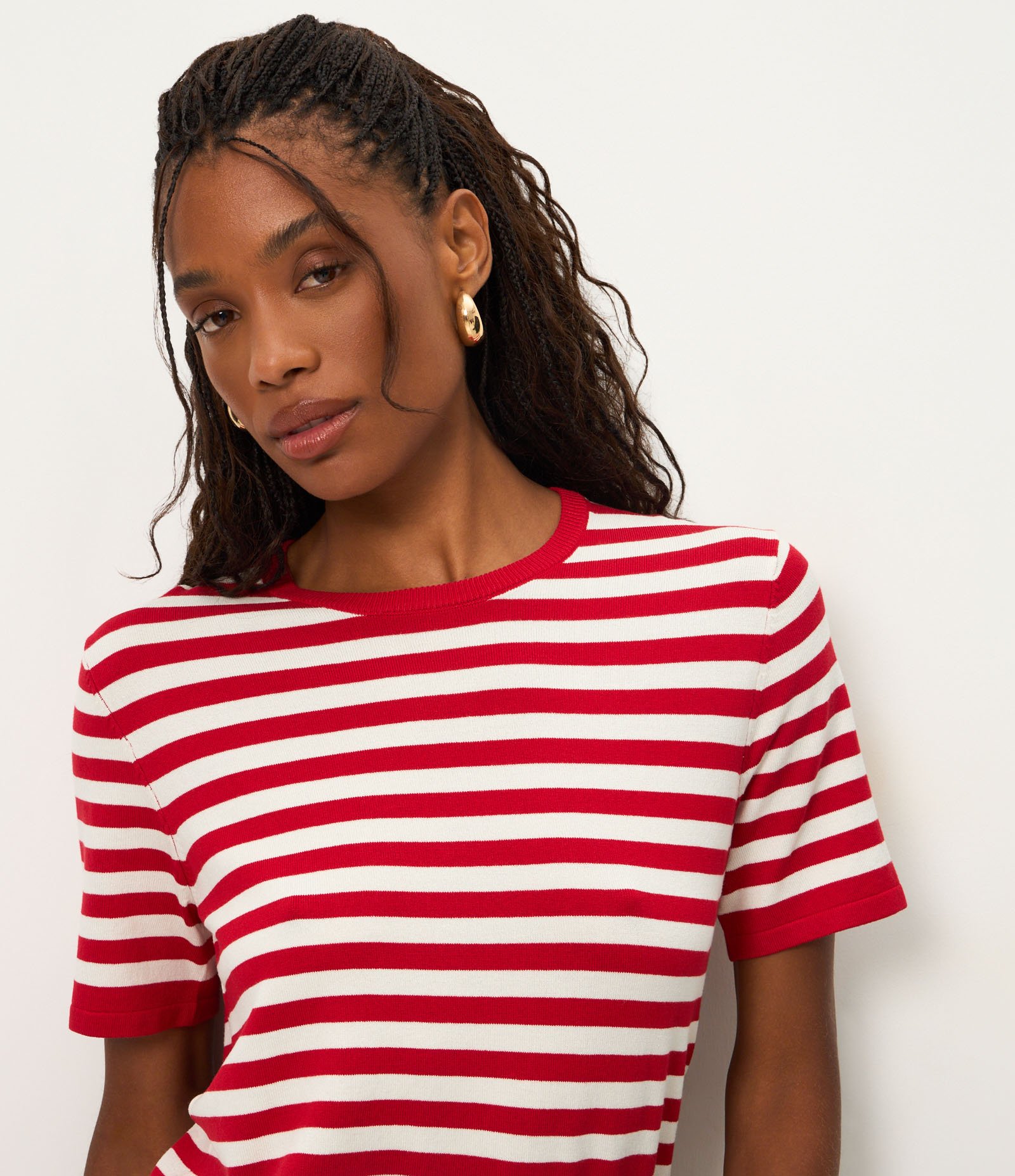 Blusa Manga Curta em Tricô com Estampa Listrada Vermelho 3