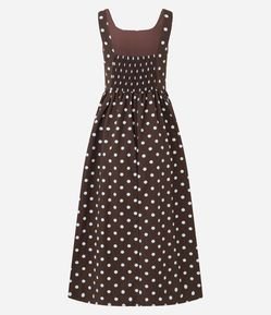 Vestido Evasê Midi em Tricoline com Estampa Poá