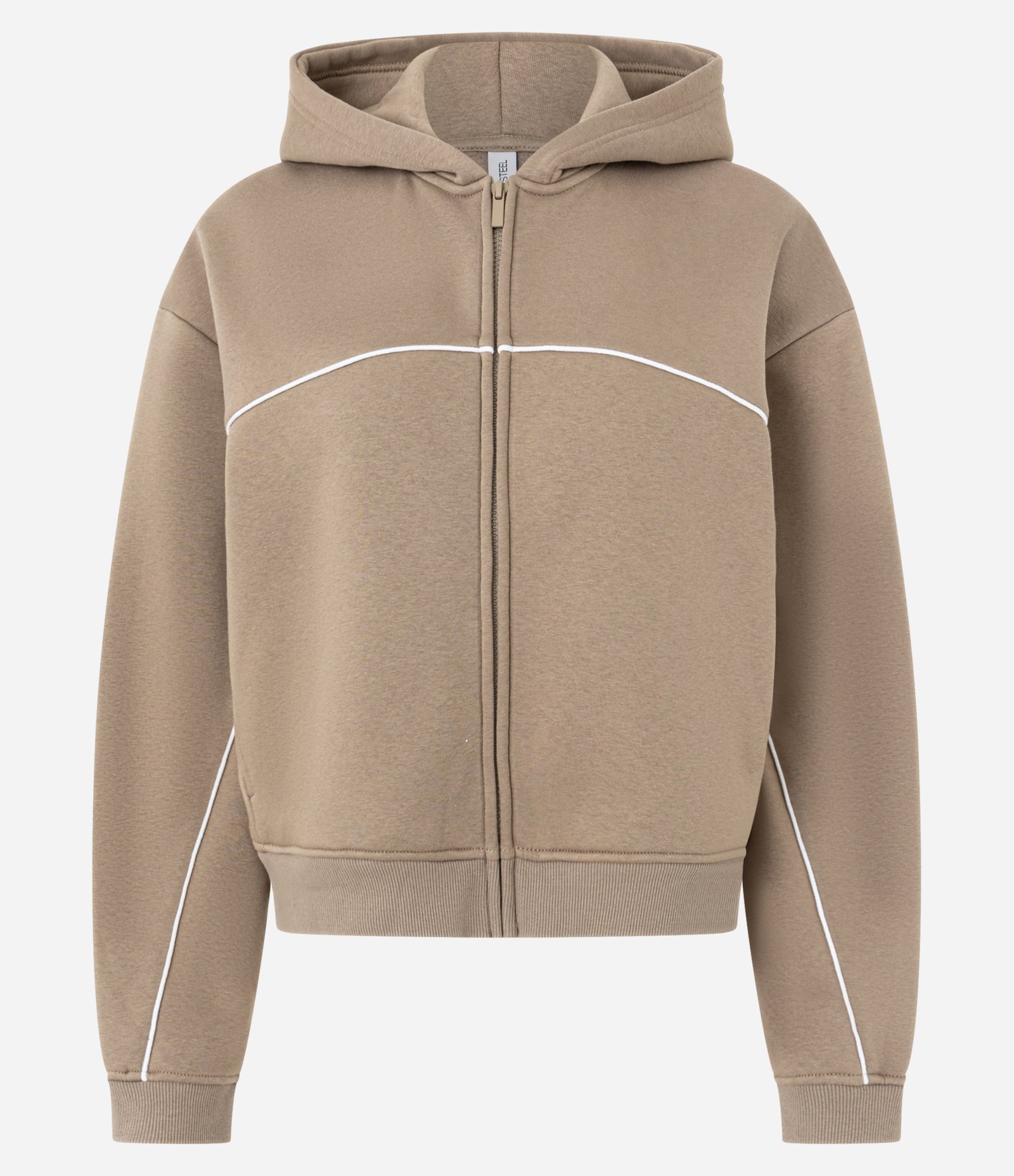 Casaco em Microfibra com Capuz e Pipping Contrastante Bege 5