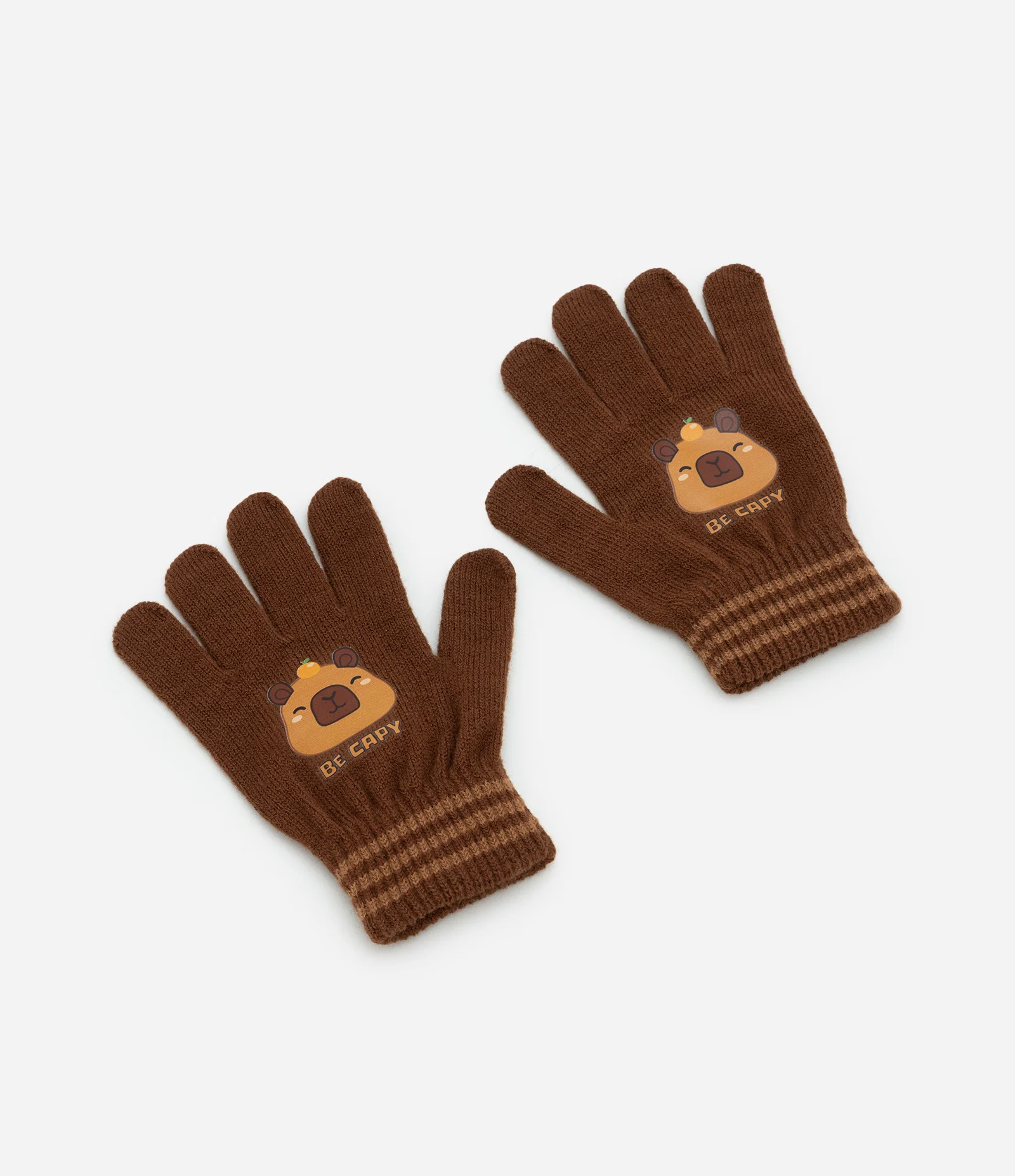 Luva Infantil em Tricô com Estampa de Capivara – Tam 3 a 12 Marrom 1